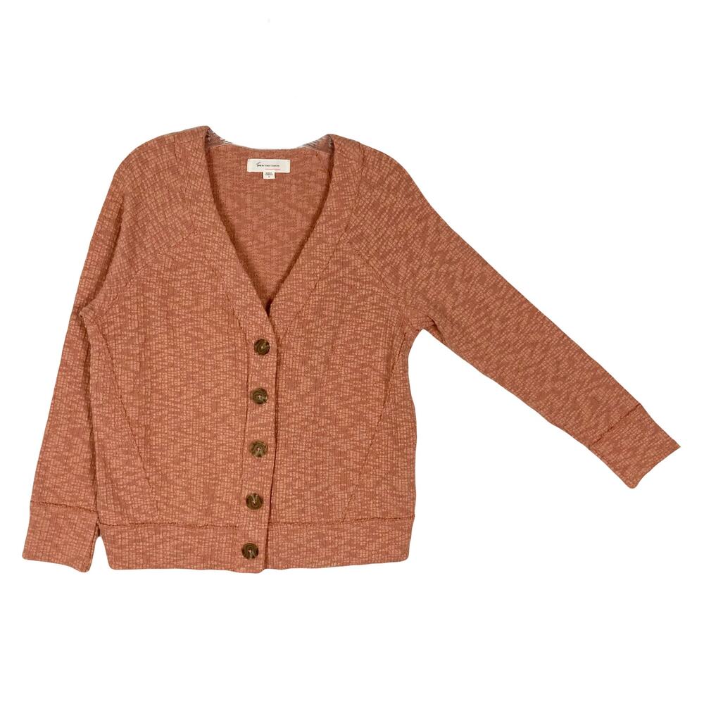 NWOT TWO BY VINCE CAMUTO Cardigan S Burnt Orange Slub Knit Raw Hem Cotton Blend